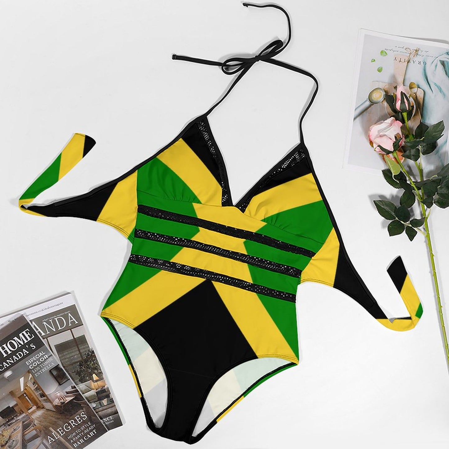 RGYLION Women's One Piece Caribbean Jamaican Flag Rasta Monokini Swimsuit Swimwear Bathing Suit