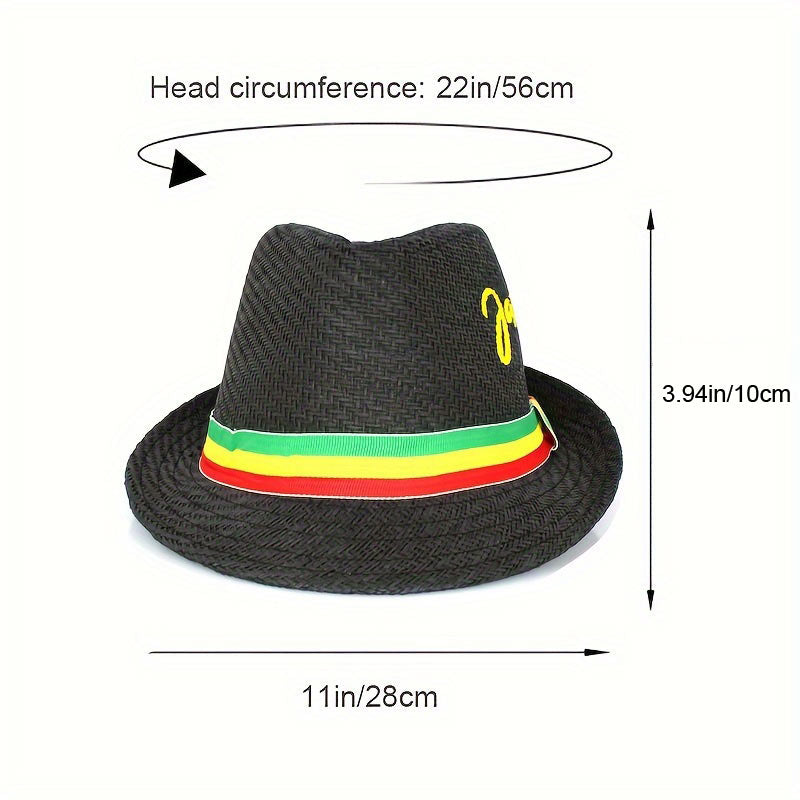 Fedora Straw Sun Hat for Men Women Short Brim Trilby Hat Panama Beach Hat Travel Summer Reggae Jamaica