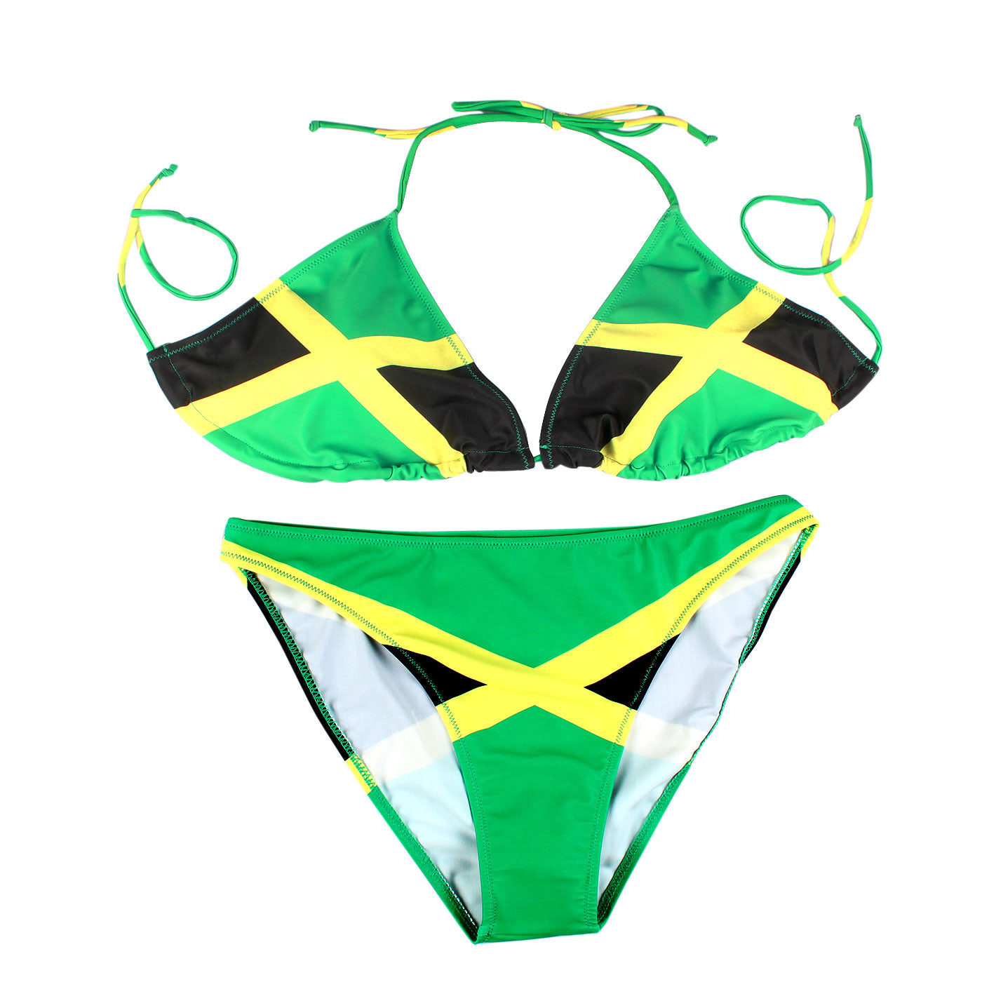 Women's Fashion Jamaican Caribbean Rasta African Grassland Yellow Red Green Bikini Swimsuit Swimwear