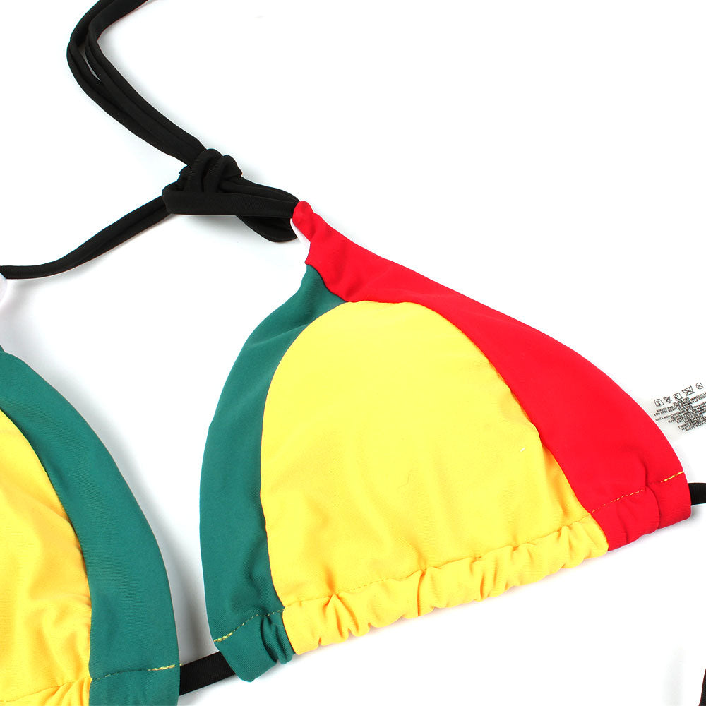 Women's Fashion Jamaican Caribbean Rasta African Grassland Yellow Red Green Bikini Swimsuit Swimwear