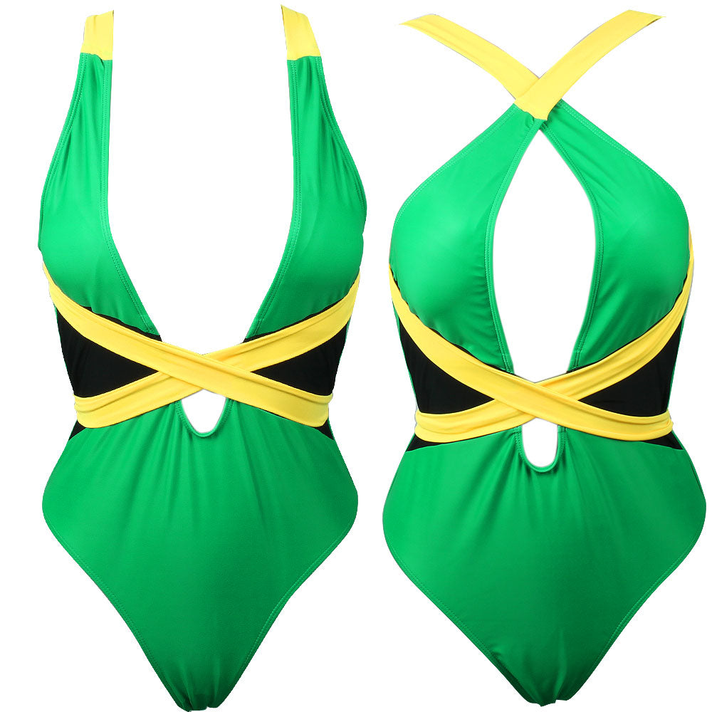 Women's One Piece Caribbean Flag Rasta Body Shaping Monokini Swimsuit Swimwear Bathing Suit