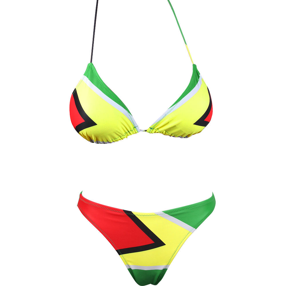 Women's Fashion Jamaican Caribbean Rasta African Grassland Yellow Red Green Bikini Swimsuit Swimwear