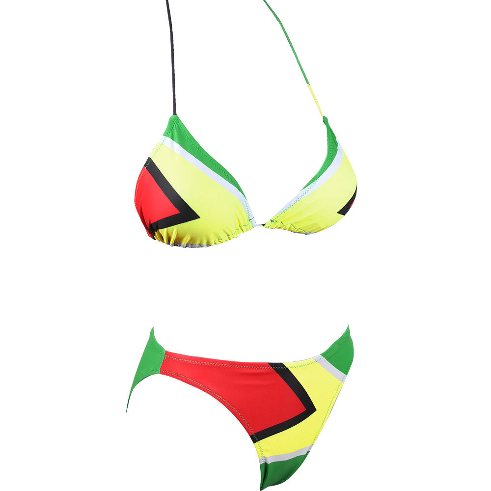 Women's Fashion Jamaican Caribbean Rasta African Grassland Yellow Red Green Bikini Swimsuit Swimwear