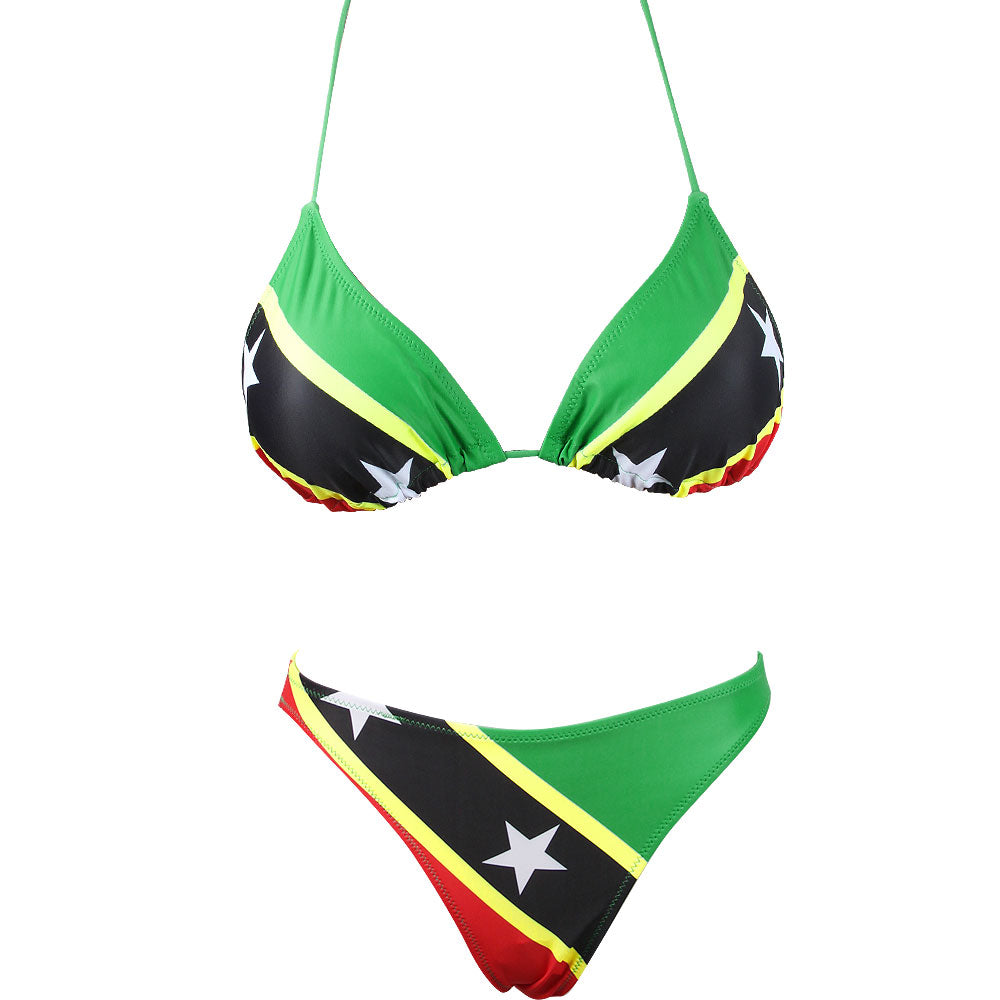 Women's Fashion Jamaican Caribbean Rasta African Grassland Yellow Red Green Bikini Swimsuit Swimwear