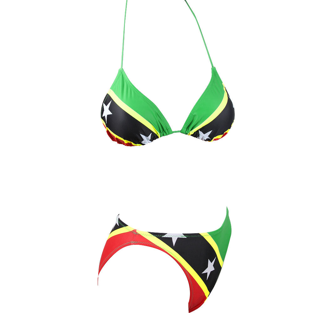 Women's Fashion Jamaican Caribbean Rasta African Grassland Yellow Red Green Bikini Swimsuit Swimwear