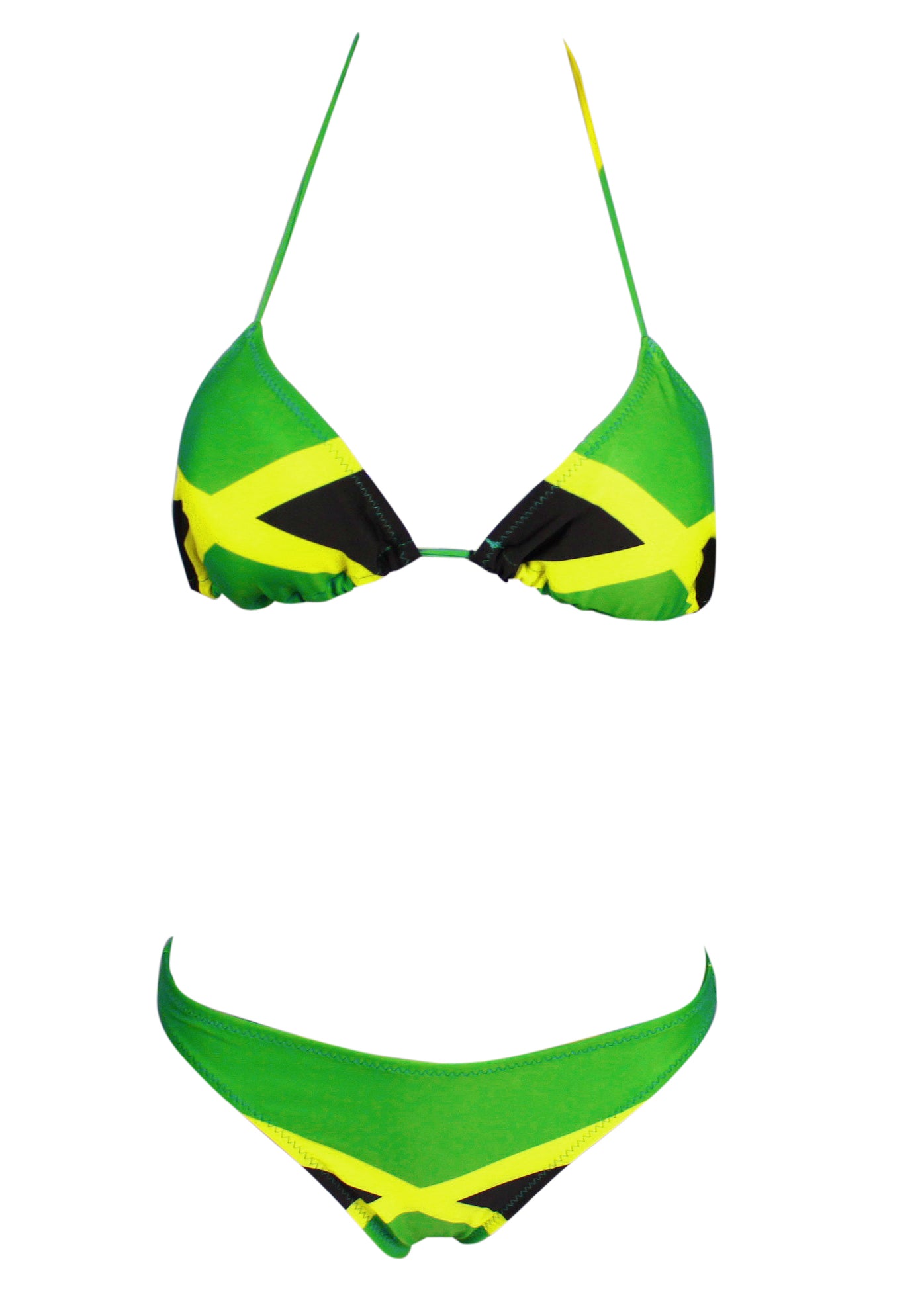 Women's Fashion Jamaican Caribbean Rasta African Grassland Yellow Red Green Bikini Swimsuit Swimwear