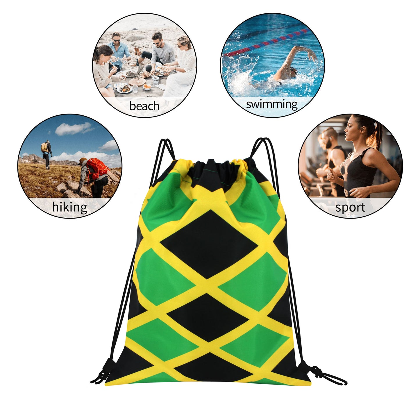 Man and Women Drawstring Backpack Waterproof Gym Sports Trave String Bag Cheer Bag Jamaican Afro Rasta