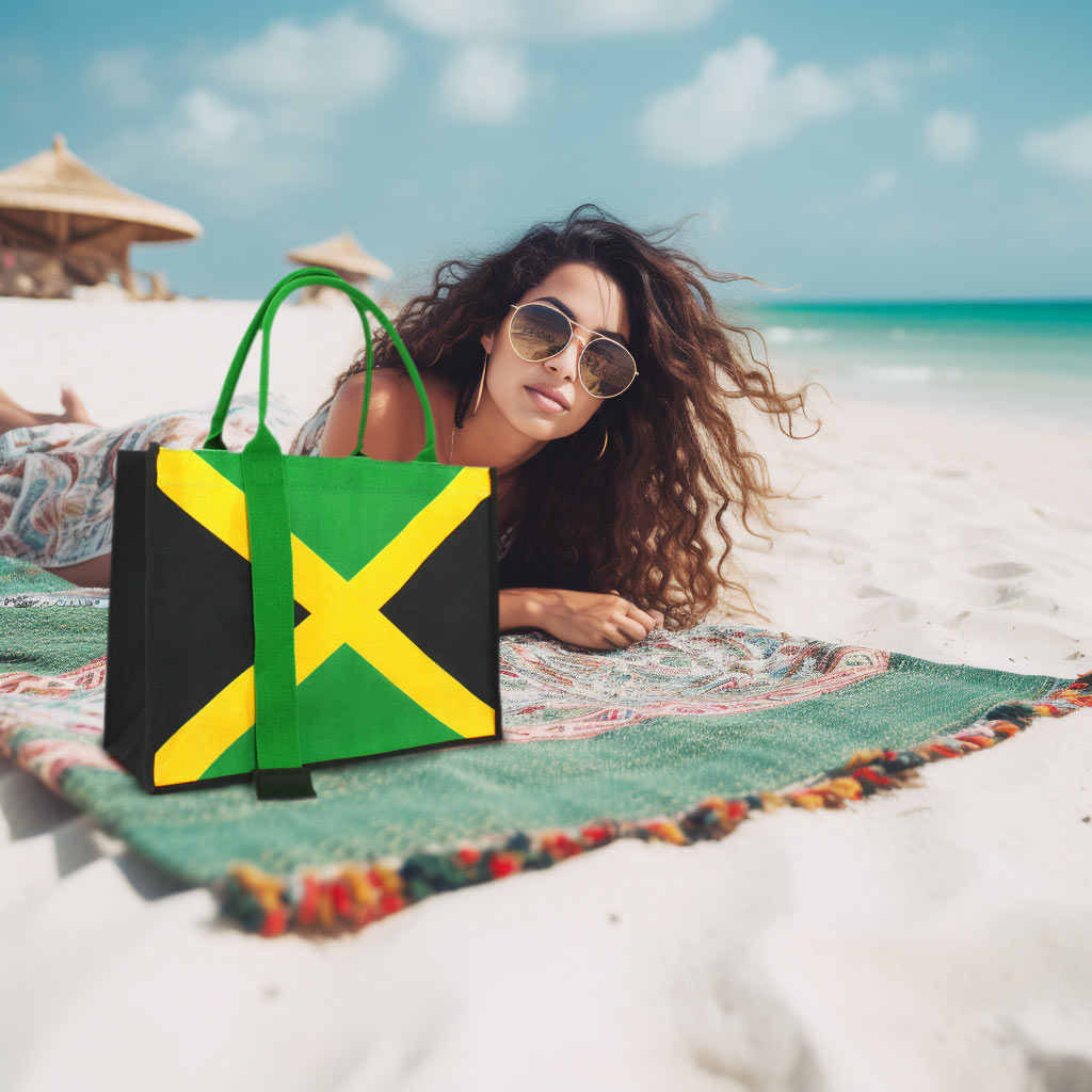 Women's Canvas Tote Bag Waterproof Ribbon Beach Bag Jamaican Reggae Party Bag