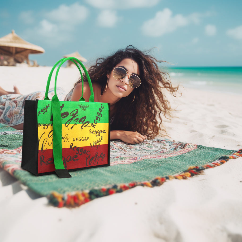 Women's Canvas Tote Bag Waterproof Ribbon Beach Bag Jamaican Reggae Party Bag