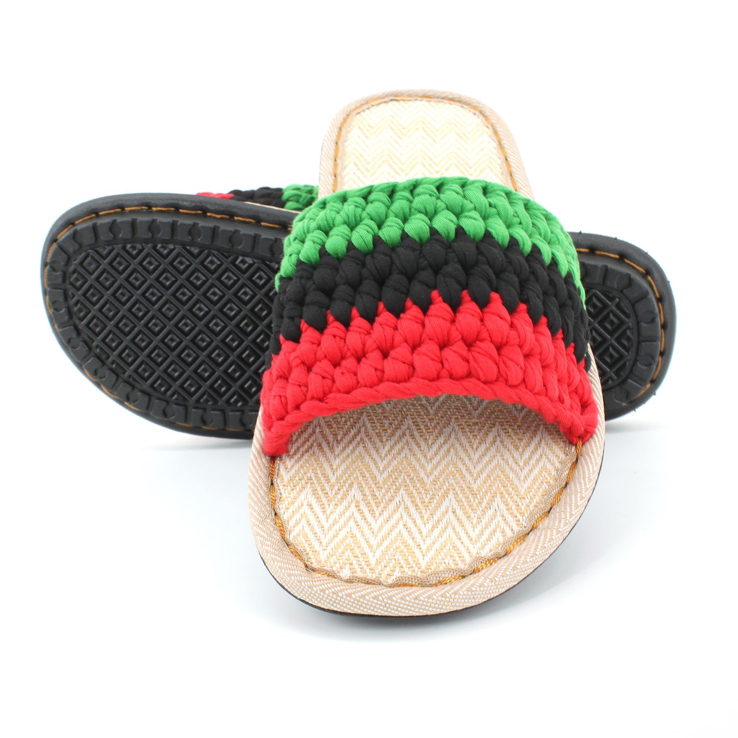 Men's and Women's Hand-made Cotton Crocheted Slippers With Linen Sole Rasta Jamaican