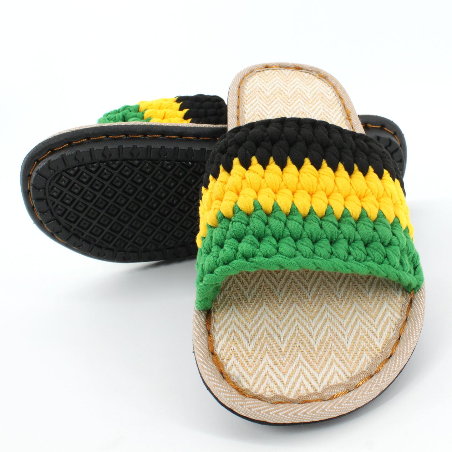 Men's and Women's Hand-made Cotton Crocheted Slippers With Linen Sole Rasta Jamaican