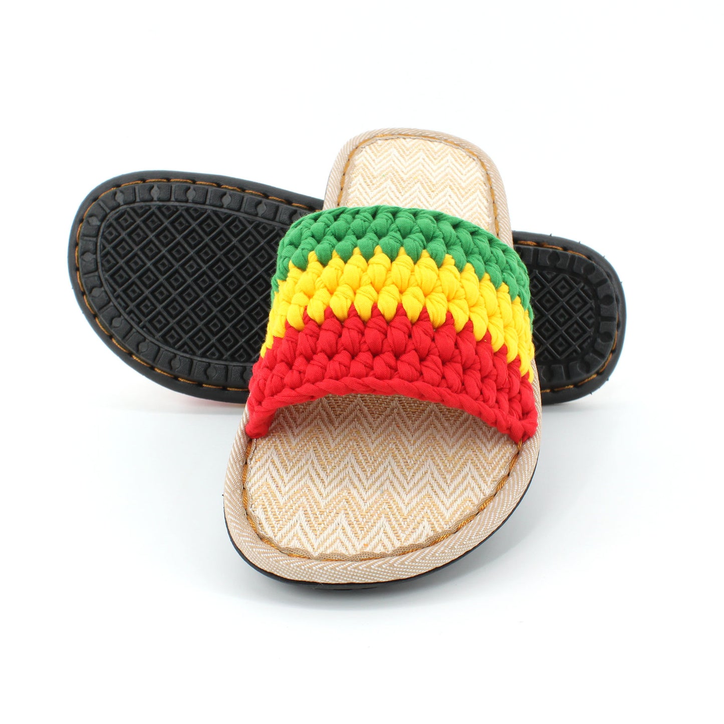 Men's and Women's Hand-made Cotton Crocheted Slippers With Linen Sole Rasta Jamaican