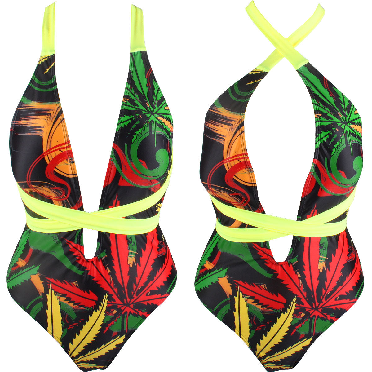Women's One Piece Caribbean Flag Rasta Body Shaping Monokini Swimsuit Swimwear Bathing Suit