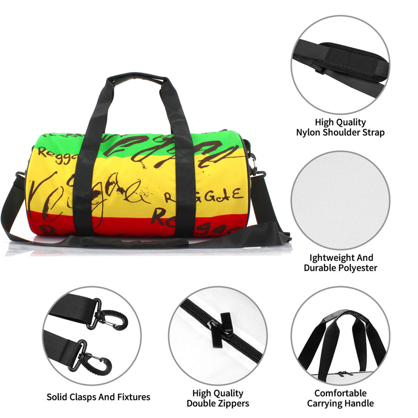 Duffel Bag Gym Bag for Men Women Lightweight with Inner Pocket for Travel Sports Swimming Fitness Shoulder Strap Jamaica Reggae