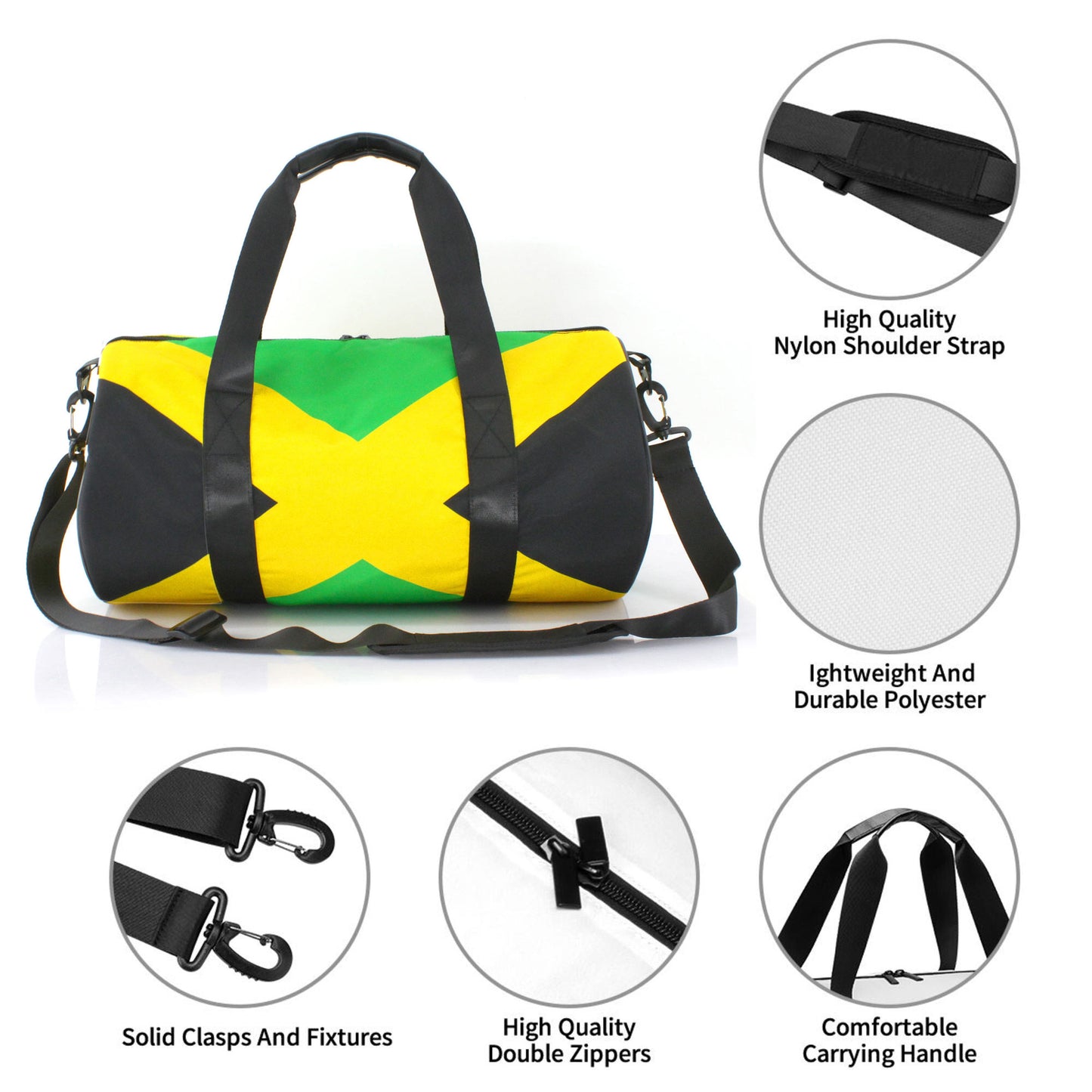 Duffel Bag Gym Bag for Men Women Lightweight with Inner Pocket for Travel Sports Swimming Fitness Shoulder Strap Jamaica Reggae