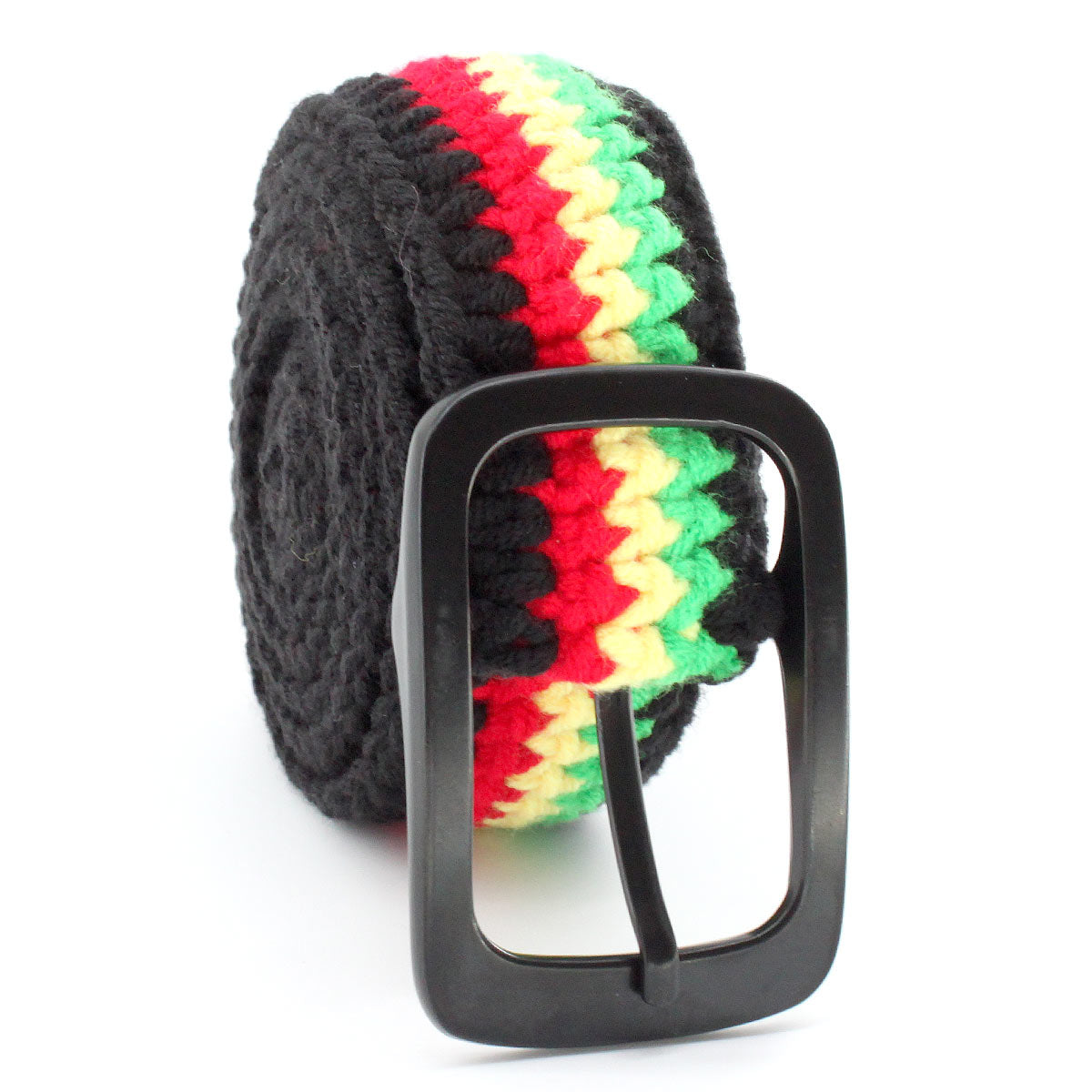 Hand Knitted Cotton Women's Belt With Black Zinc Alloy Buckle Jamaican Rasta Afro Caribbean