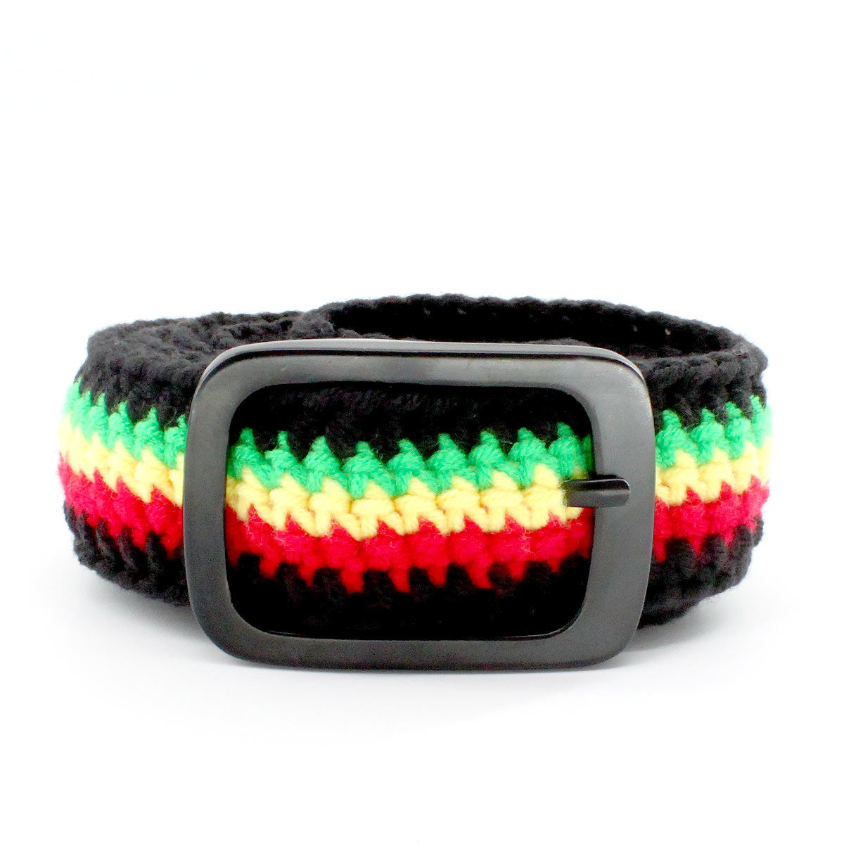 Hand Knitted Cotton Women's Belt With Black Zinc Alloy Buckle Jamaican Rasta Afro Caribbean