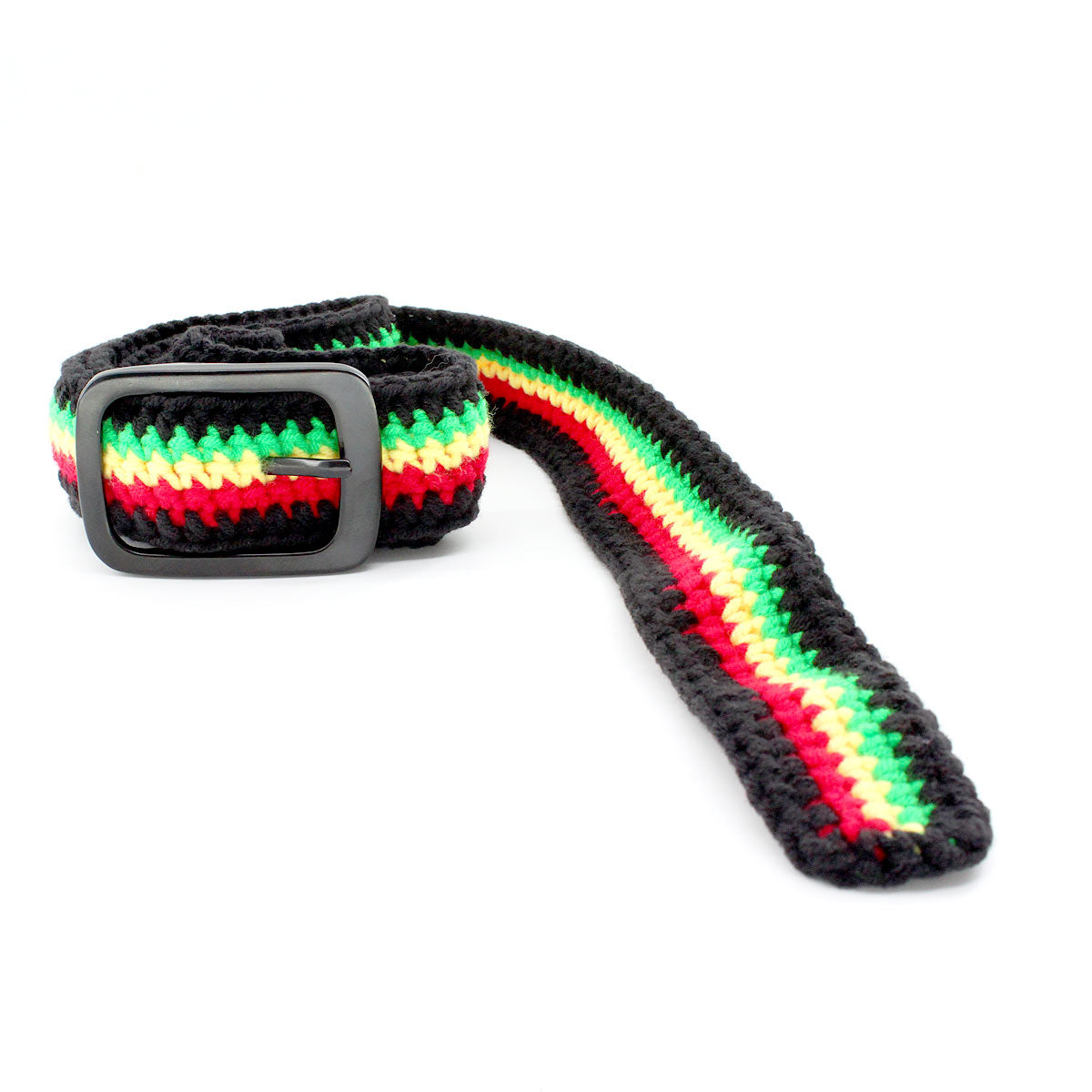 Hand Knitted Cotton Women's Belt With Black Zinc Alloy Buckle Jamaican Rasta Afro Caribbean