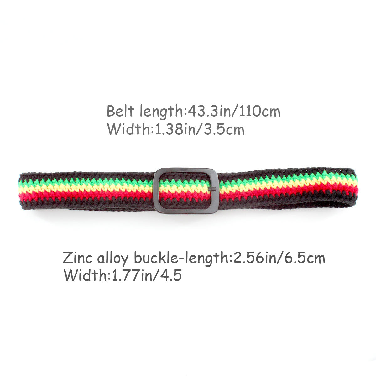 Hand Knitted Cotton Women's Belt With Black Zinc Alloy Buckle Jamaican Rasta Afro Caribbean