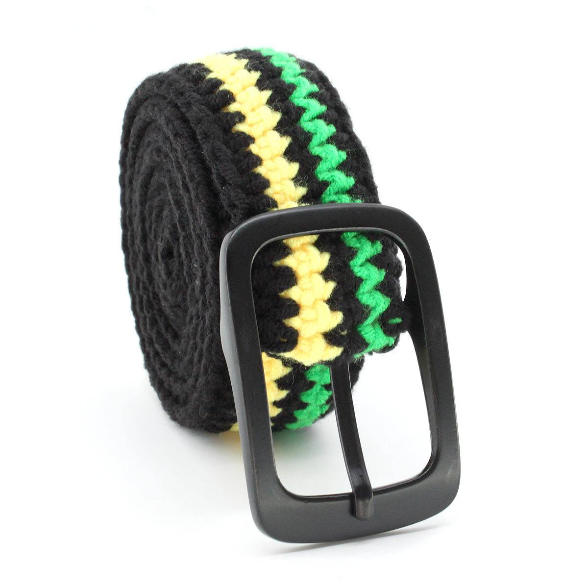 Hand Knitted Cotton Women's Belt With Black Zinc Alloy Buckle Jamaican Rasta Afro Caribbean