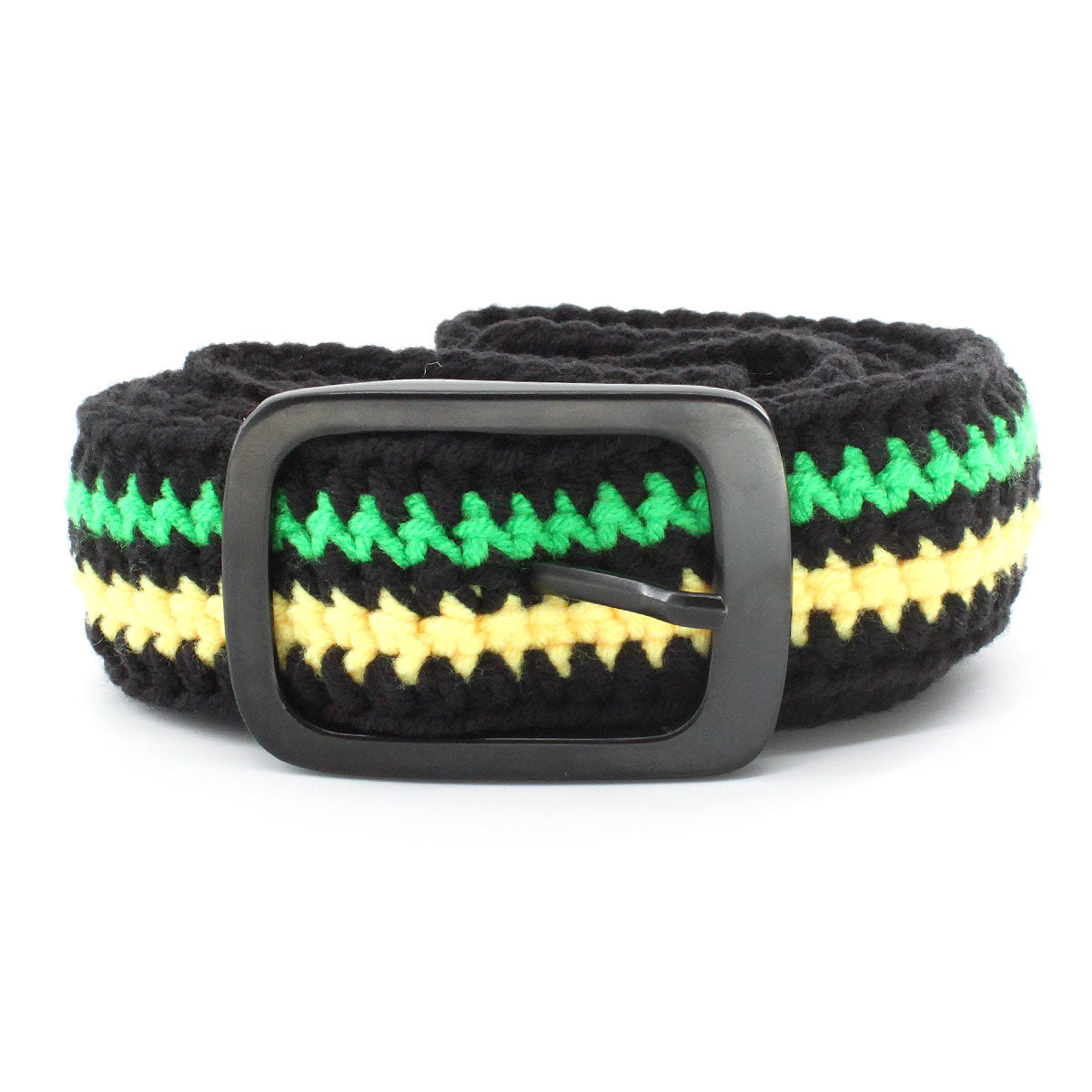 Hand Knitted Cotton Women's Belt With Black Zinc Alloy Buckle Jamaican Rasta Afro Caribbean