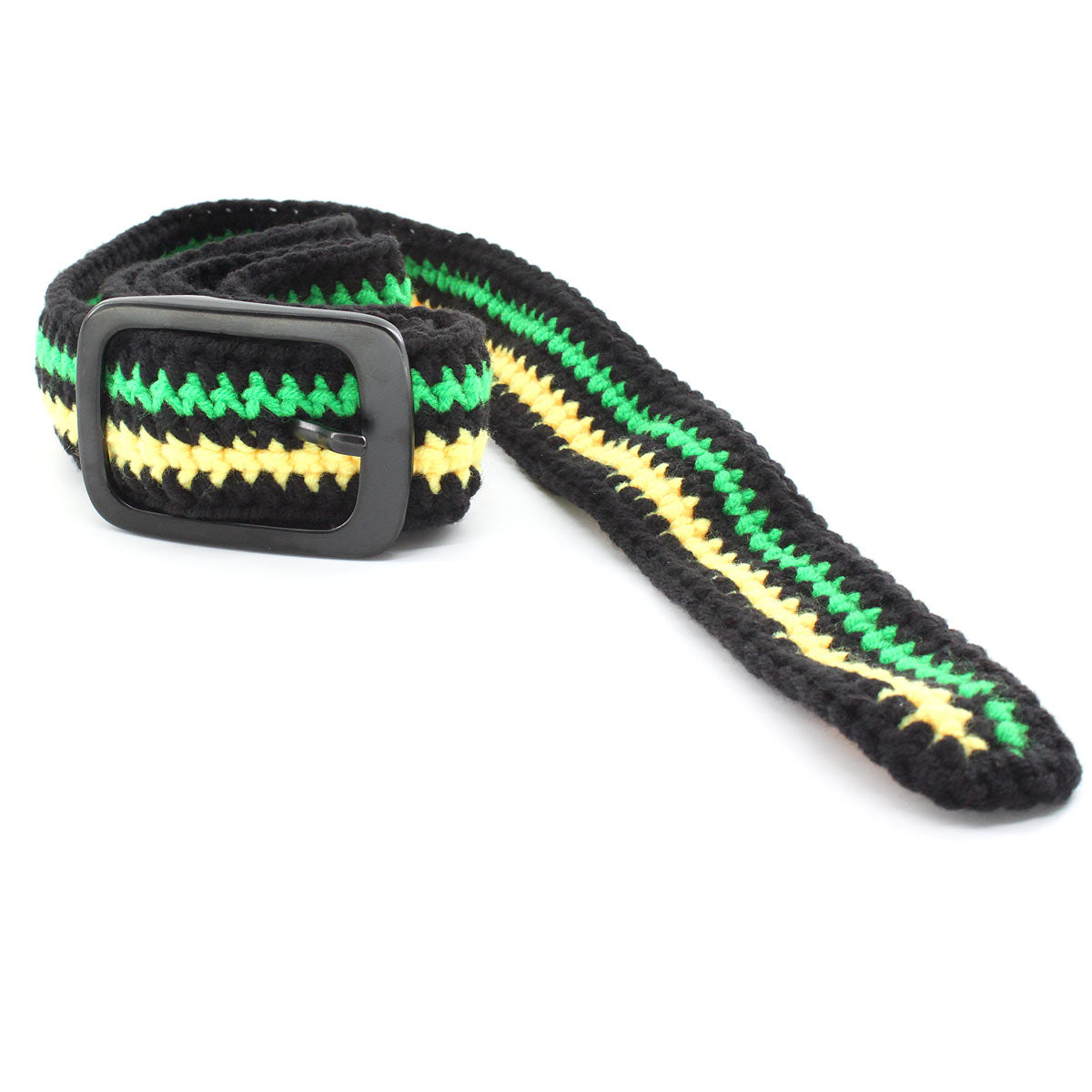 Hand Knitted Cotton Women's Belt With Black Zinc Alloy Buckle Jamaican Rasta Afro Caribbean