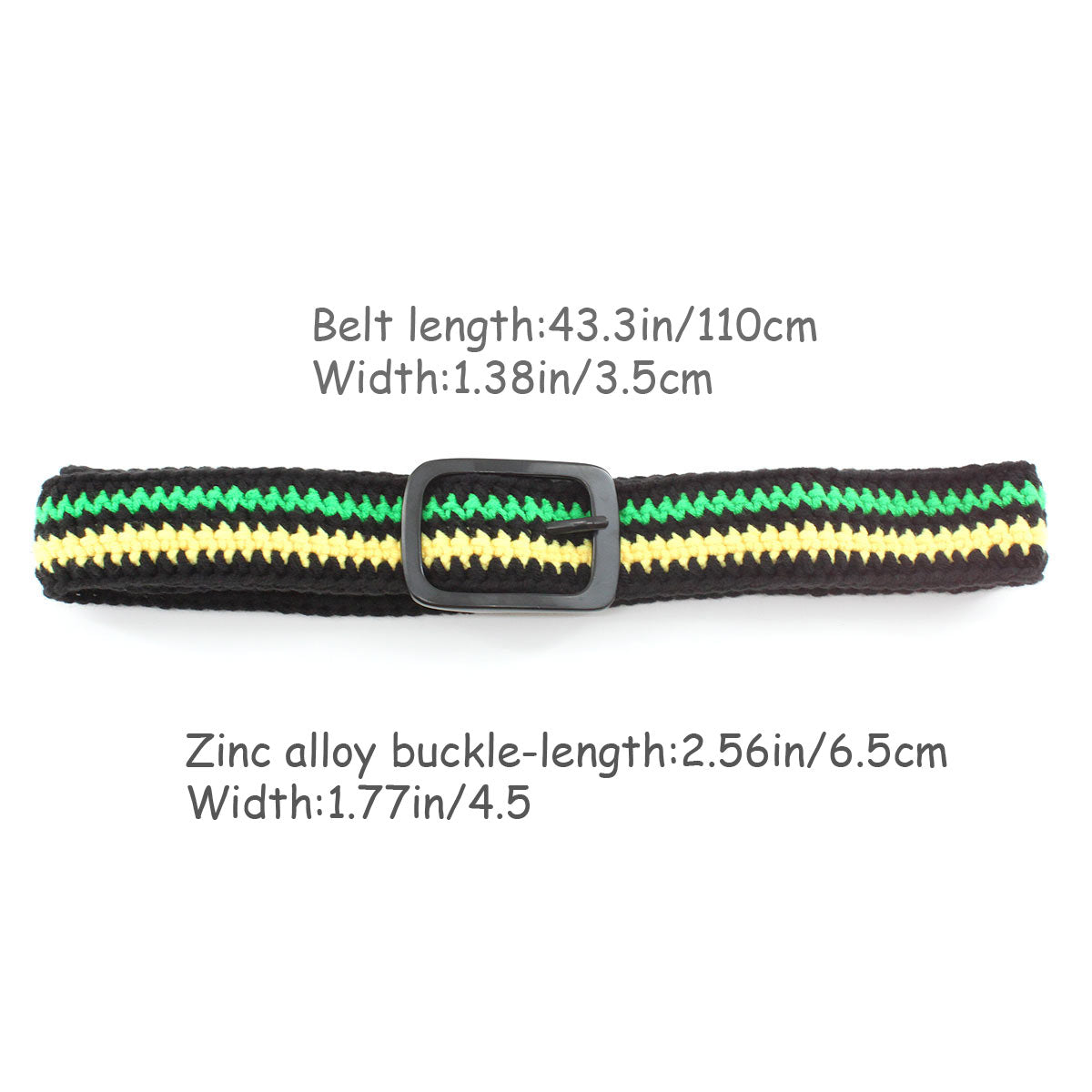 Hand Knitted Cotton Women's Belt With Black Zinc Alloy Buckle Jamaican Rasta Afro Caribbean