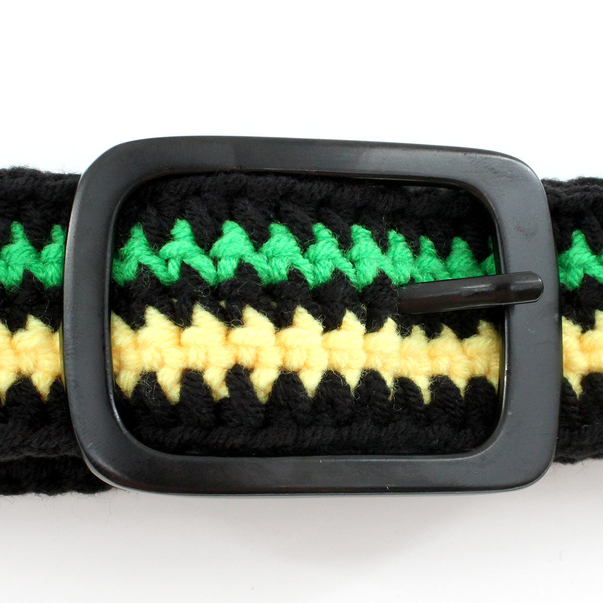 Hand Knitted Cotton Women's Belt With Black Zinc Alloy Buckle Jamaican Rasta Afro Caribbean