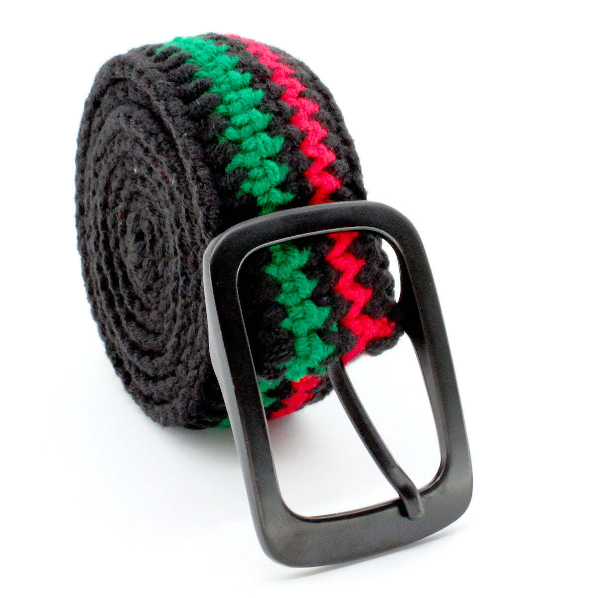 Hand Knitted Cotton Women's Belt With Black Zinc Alloy Buckle Jamaican Rasta Afro Caribbean