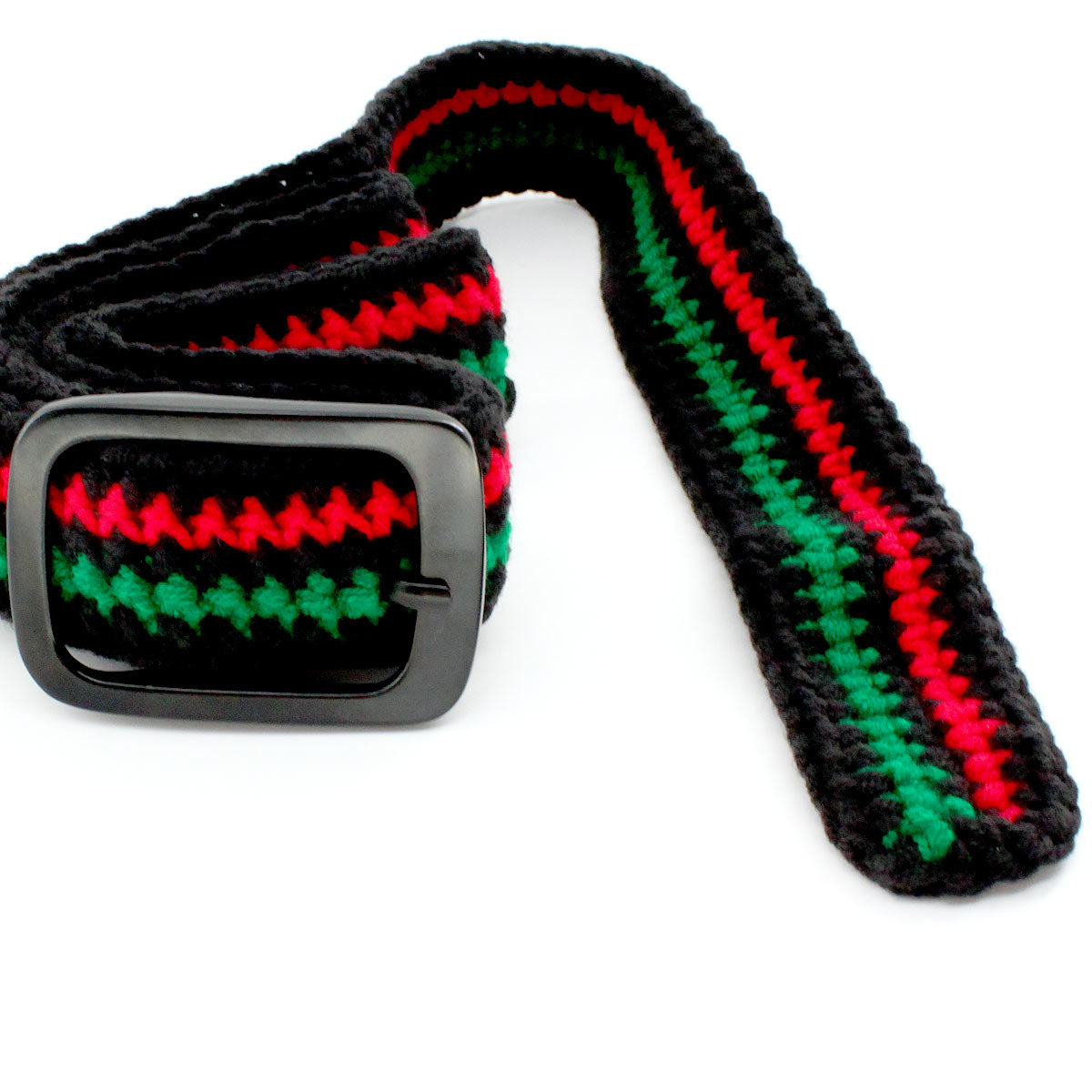 Hand Knitted Cotton Women's Belt With Black Zinc Alloy Buckle Jamaican Rasta Afro Caribbean