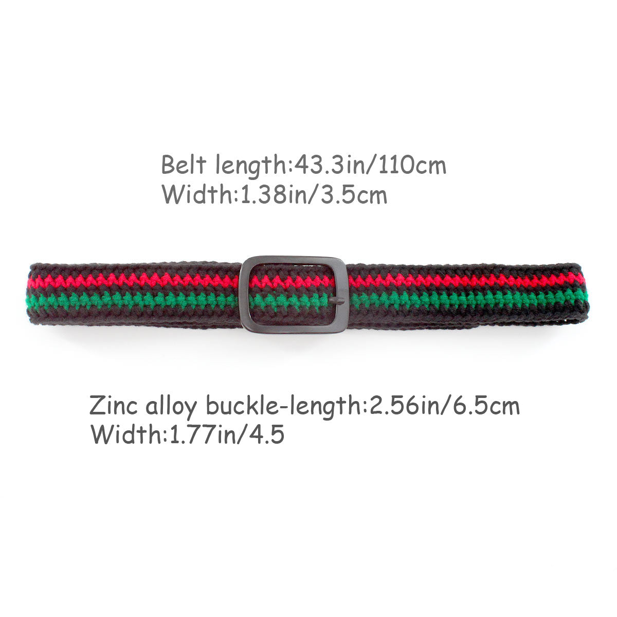 Hand Knitted Cotton Women's Belt With Black Zinc Alloy Buckle Jamaican Rasta Afro Caribbean