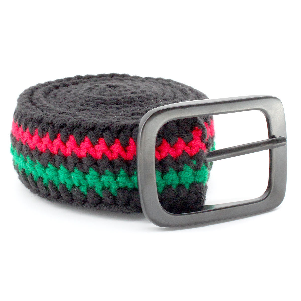 Hand Knitted Cotton Women's Belt With Black Zinc Alloy Buckle Jamaican Rasta Afro Caribbean