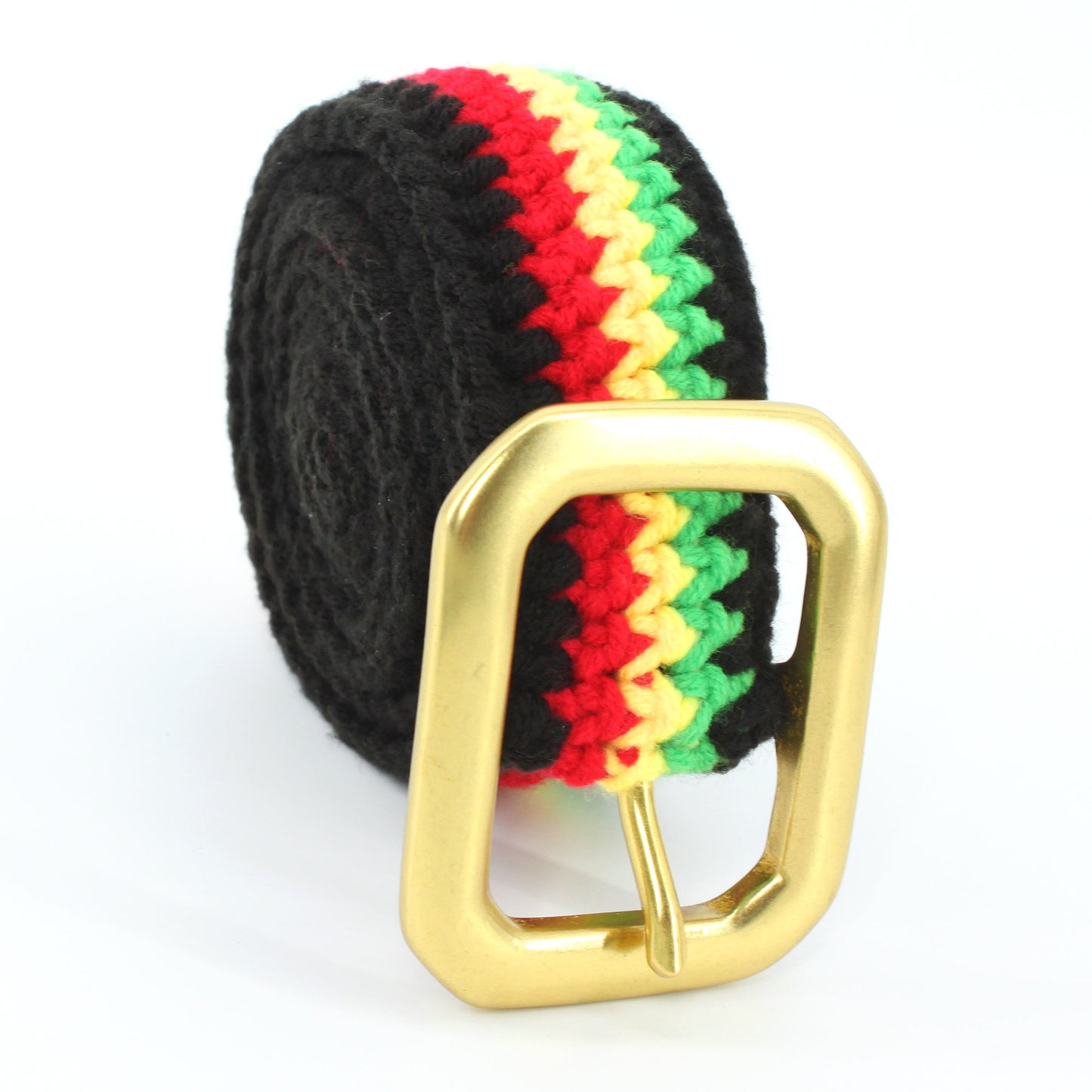 Hand Knitted Cotton Women's Belt With Black Zinc Alloy Buckle Jamaican Rasta Afro Caribbean
