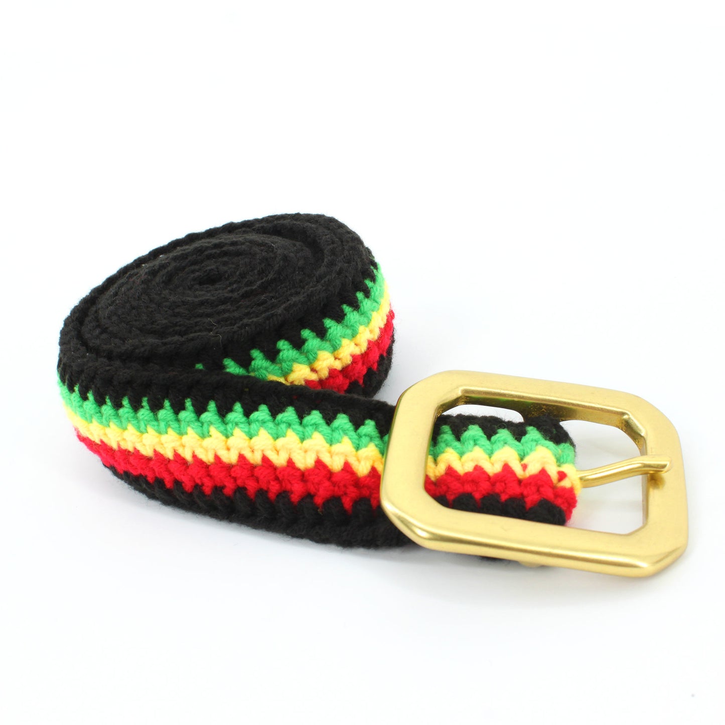 Hand Knitted Cotton Women's Belt With Black Zinc Alloy Buckle Jamaican Rasta Afro Caribbean