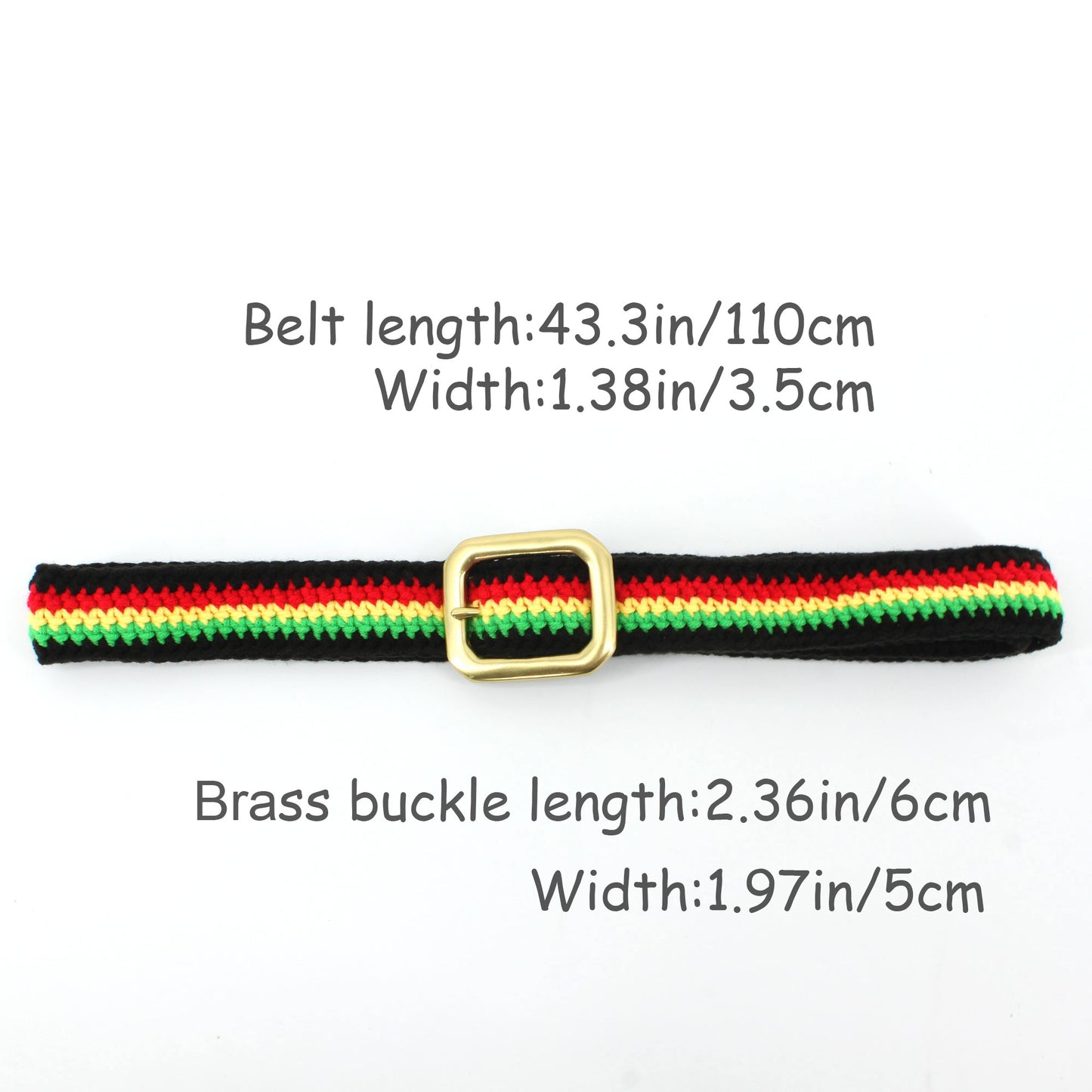 Hand Knitted Cotton Women's Belt With Black Zinc Alloy Buckle Jamaican Rasta Afro Caribbean