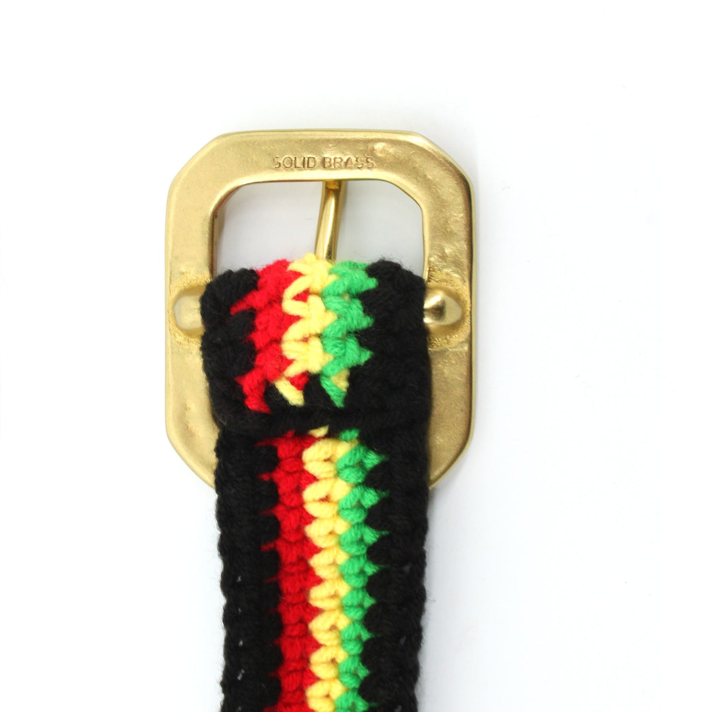 Hand Knitted Cotton Women's Belt With Black Zinc Alloy Buckle Jamaican Rasta Afro Caribbean