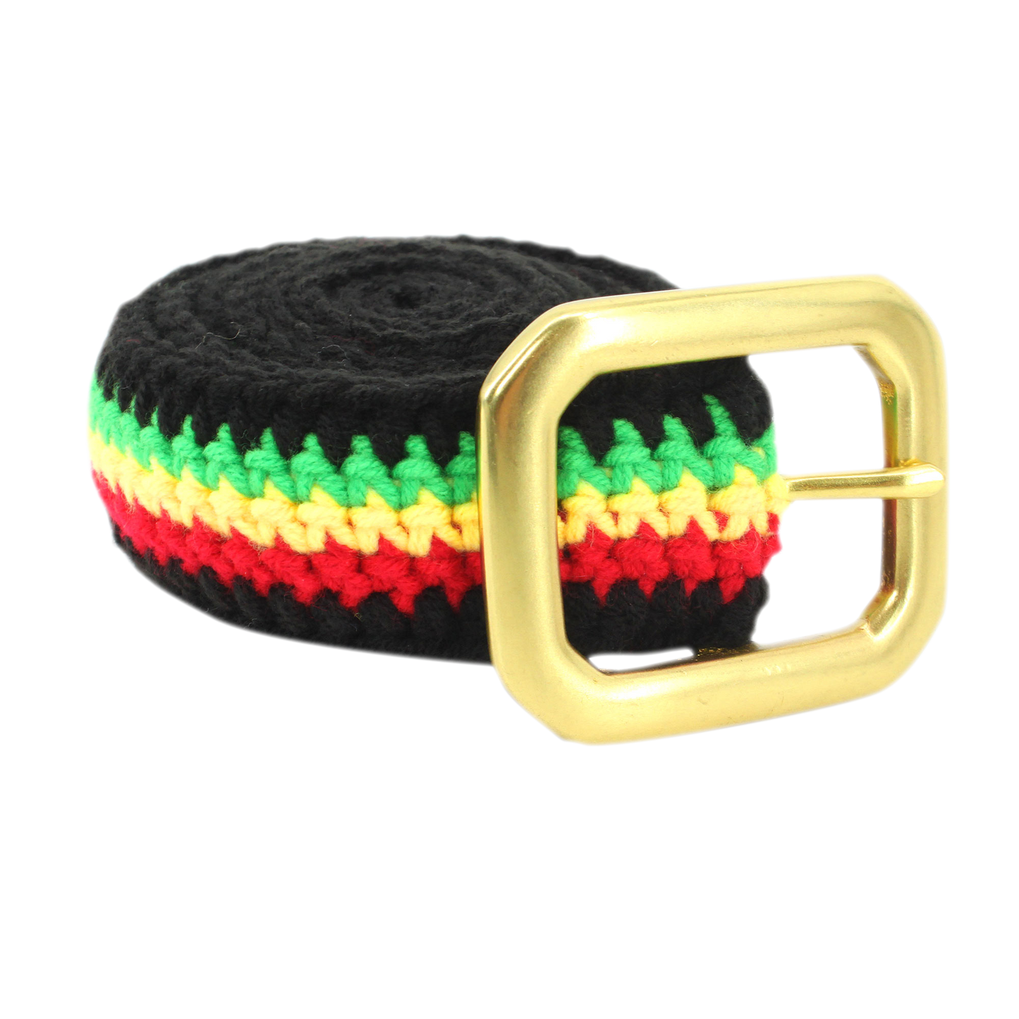 Hand Knitted Cotton Women's Belt With Black Zinc Alloy Buckle Jamaican Rasta Afro Caribbean