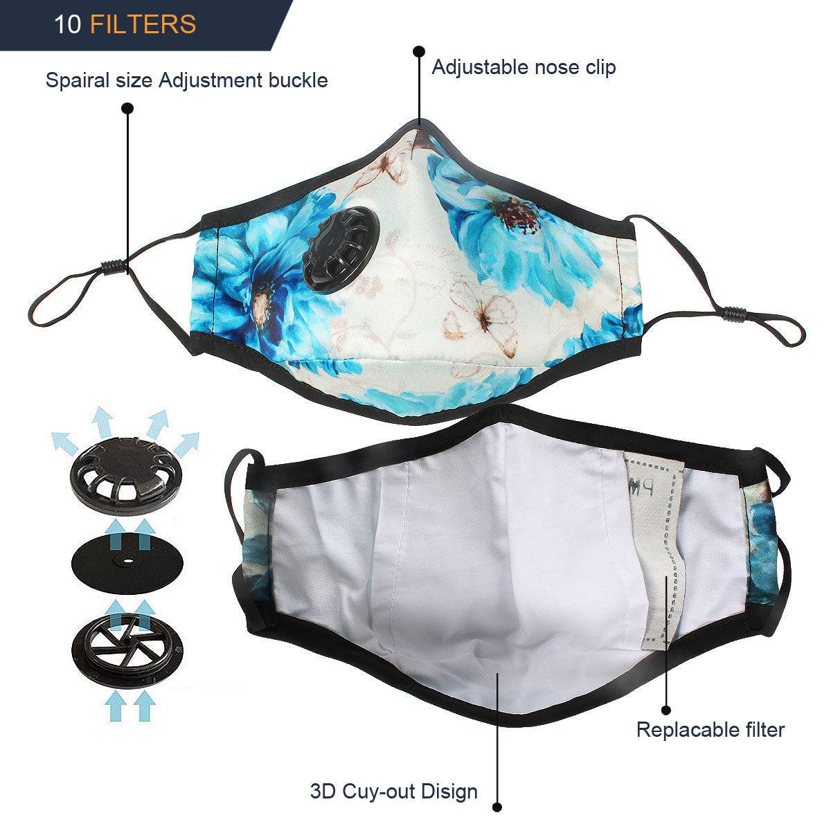 Face Dust Mask Anti Pollution Breathable Respirator Universal Mask +10 pcs PM 2.5 Filters Carbon Activated Filtration