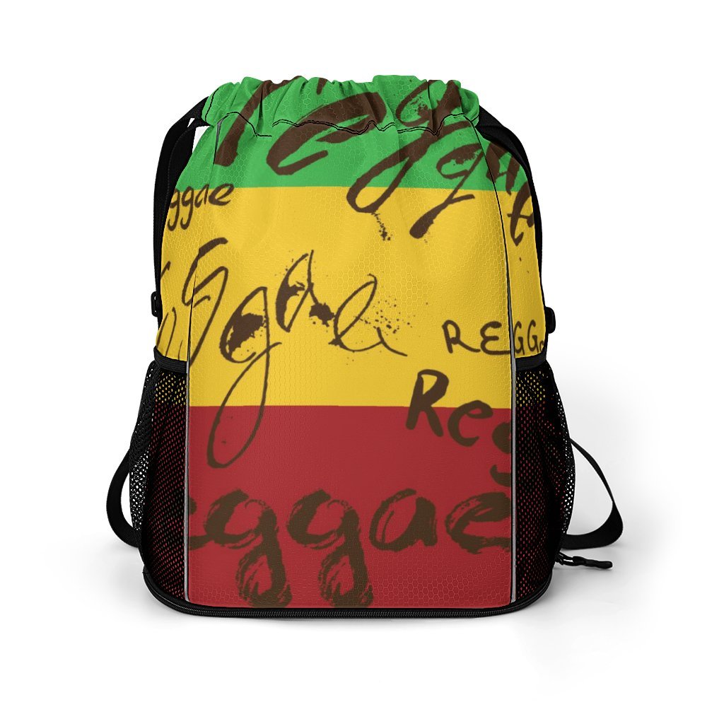 Drawstring Backpack Bag with Shoe Compartment Gym Sports Travel Dry And Wet Separation Light Jamaica Reggae