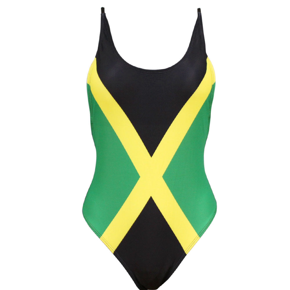 Women's Fashion One Piece Thong Bathing Suit Caribbean Jamaica Flag Monokini Swimsuit Swimwear