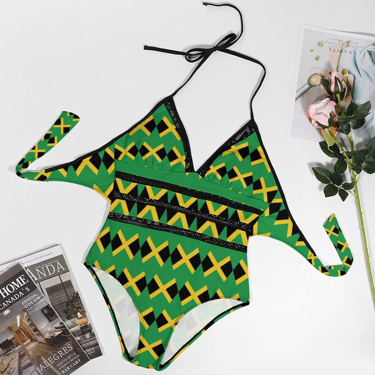 RGYLION Women's One Piece Caribbean Jamaican Flag Rasta Monokini Swimsuit Swimwear Bathing Suit
