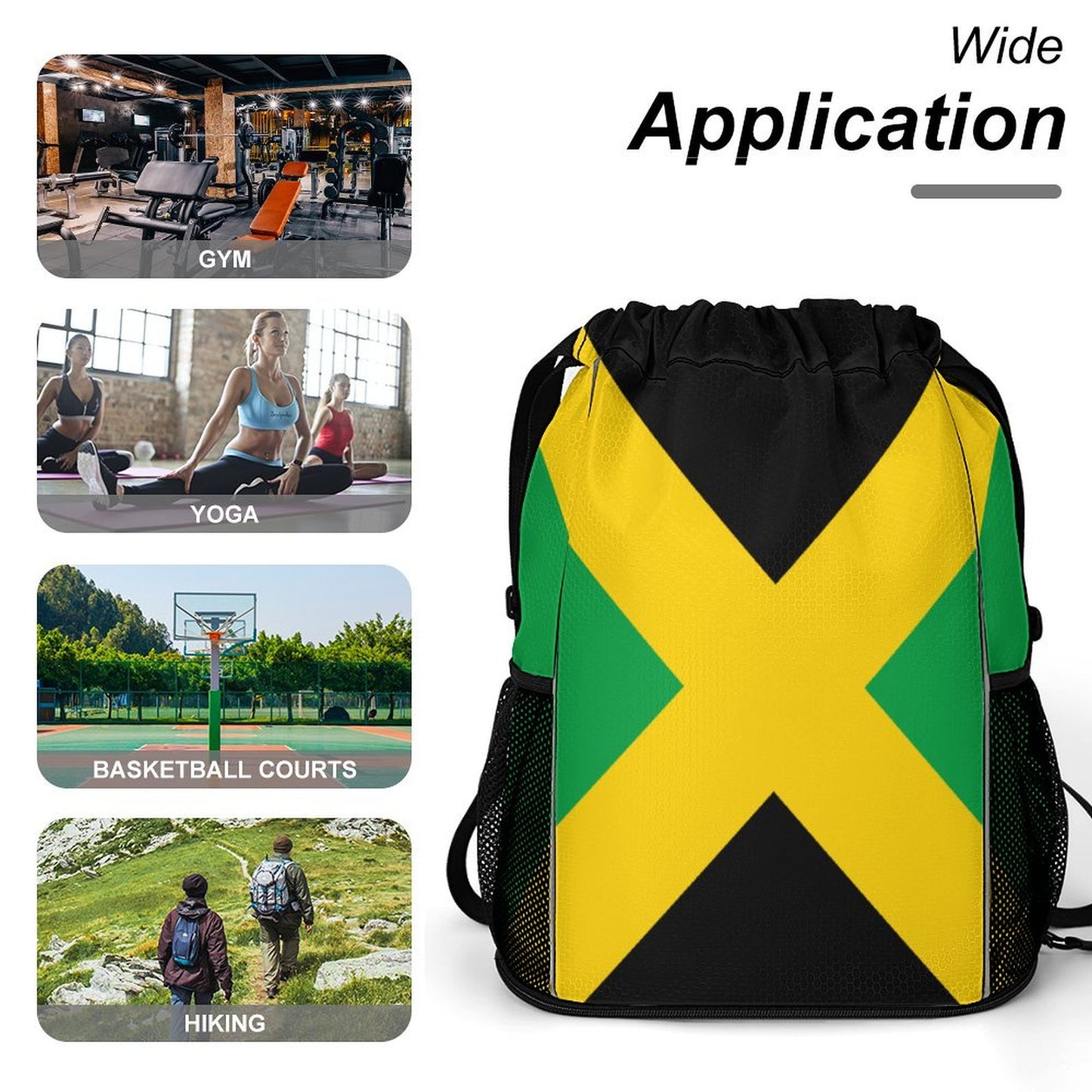 Drawstring Backpack Bag with Shoe Compartment Gym Sports Travel Dry And Wet Separation Light Jamaica Reggae