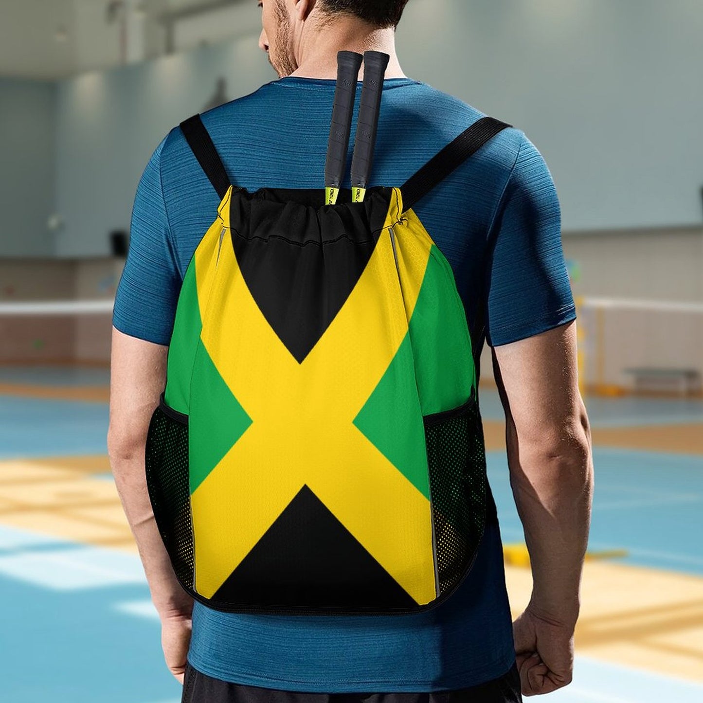 Drawstring Backpack Bag with Shoe Compartment Gym Sports Travel Dry And Wet Separation Light Jamaica Reggae