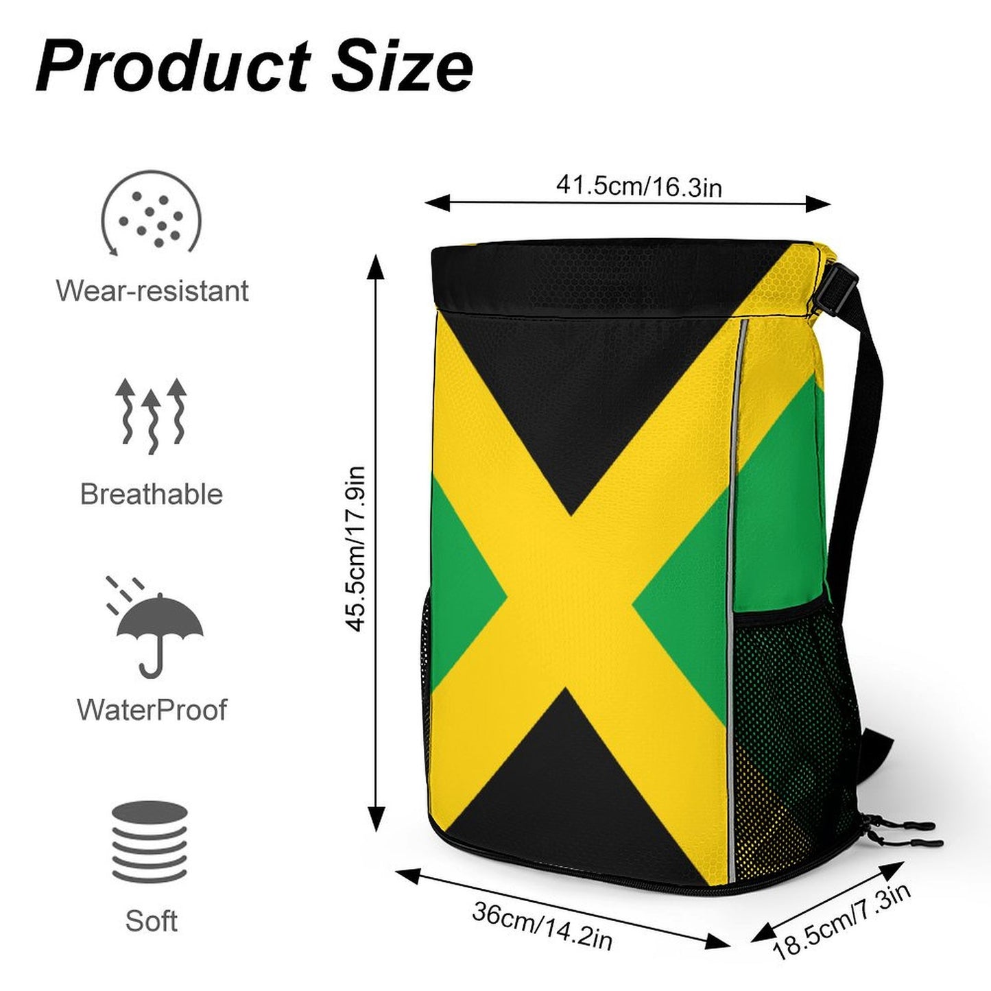 Drawstring Backpack Bag with Shoe Compartment Gym Sports Travel Dry And Wet Separation Light Jamaica Reggae