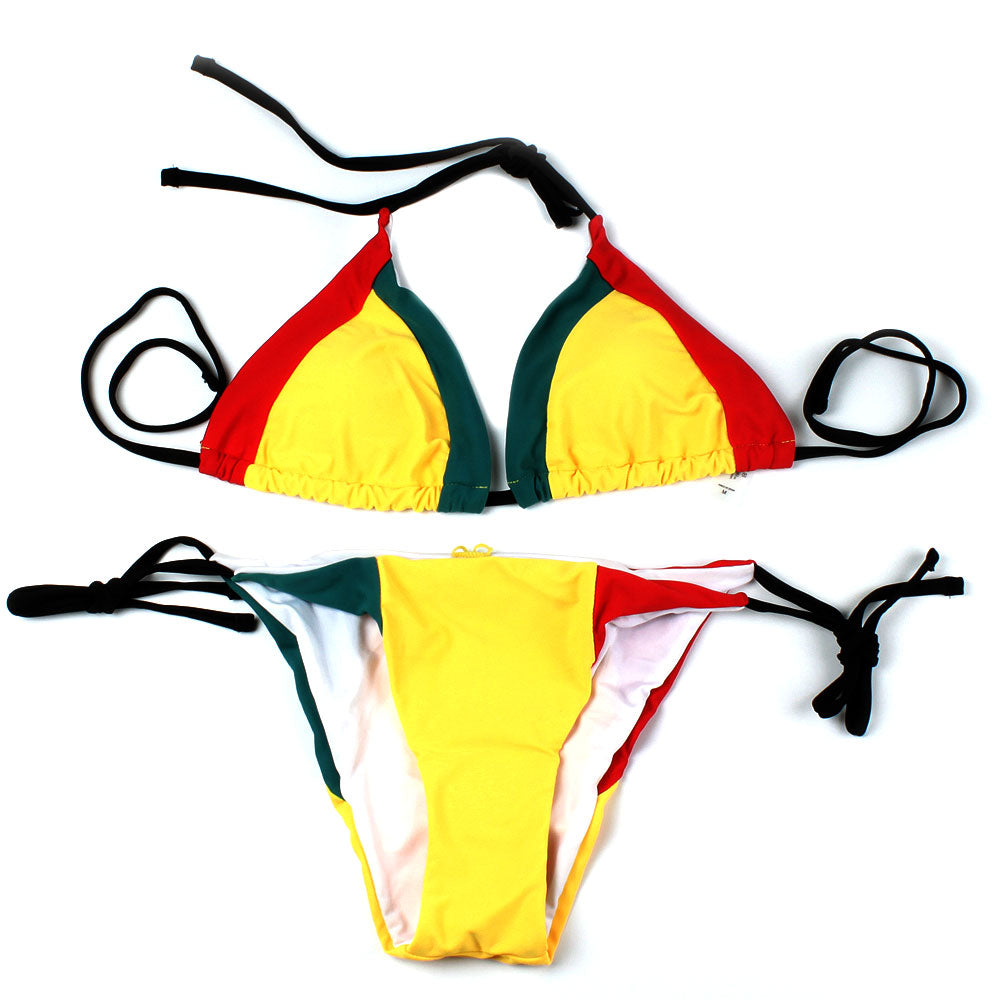 Women's Fashion Jamaican Caribbean Rasta African Grassland Yellow Red Green Bikini Swimsuit Swimwear