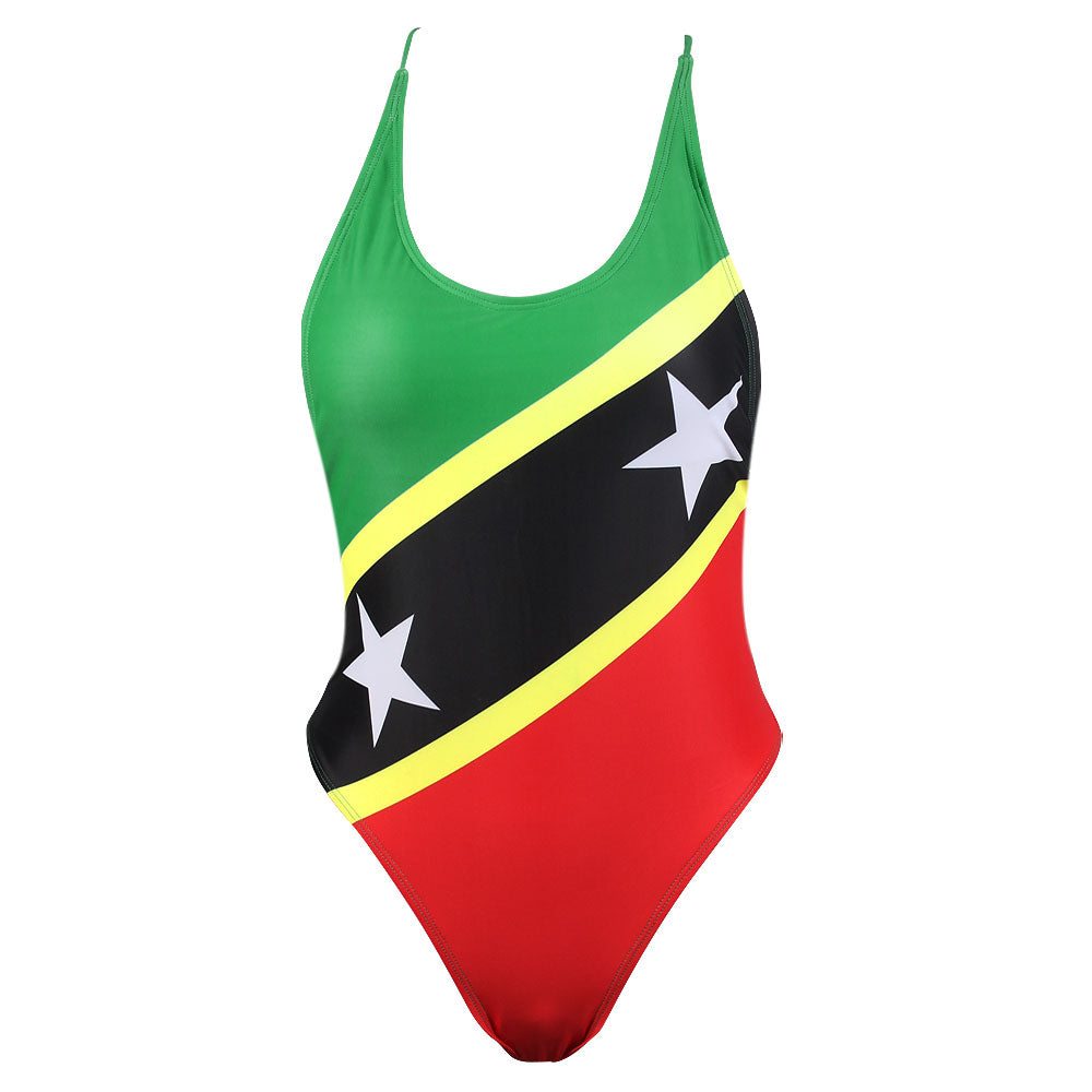 Women's Fashion One Piece Thong Bathing Suit Caribbean Jamaica Flag Monokini Swimsuit Swimwear