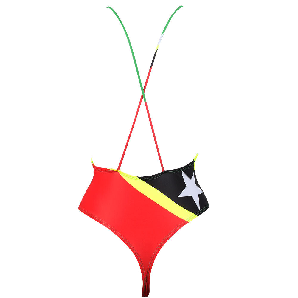 Women's Fashion One Piece Thong Bathing Suit Caribbean Jamaica Flag Monokini Swimsuit Swimwear