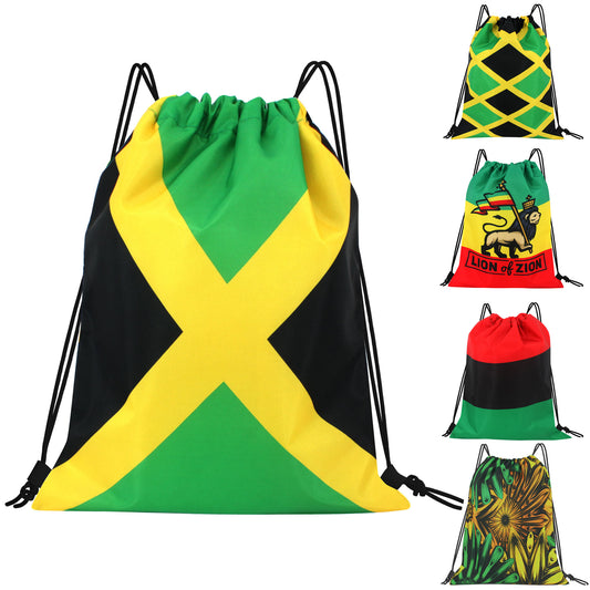 Man and Women Drawstring Backpack Waterproof Gym Sports Trave String Bag Cheer Bag Jamaican Afro Rasta