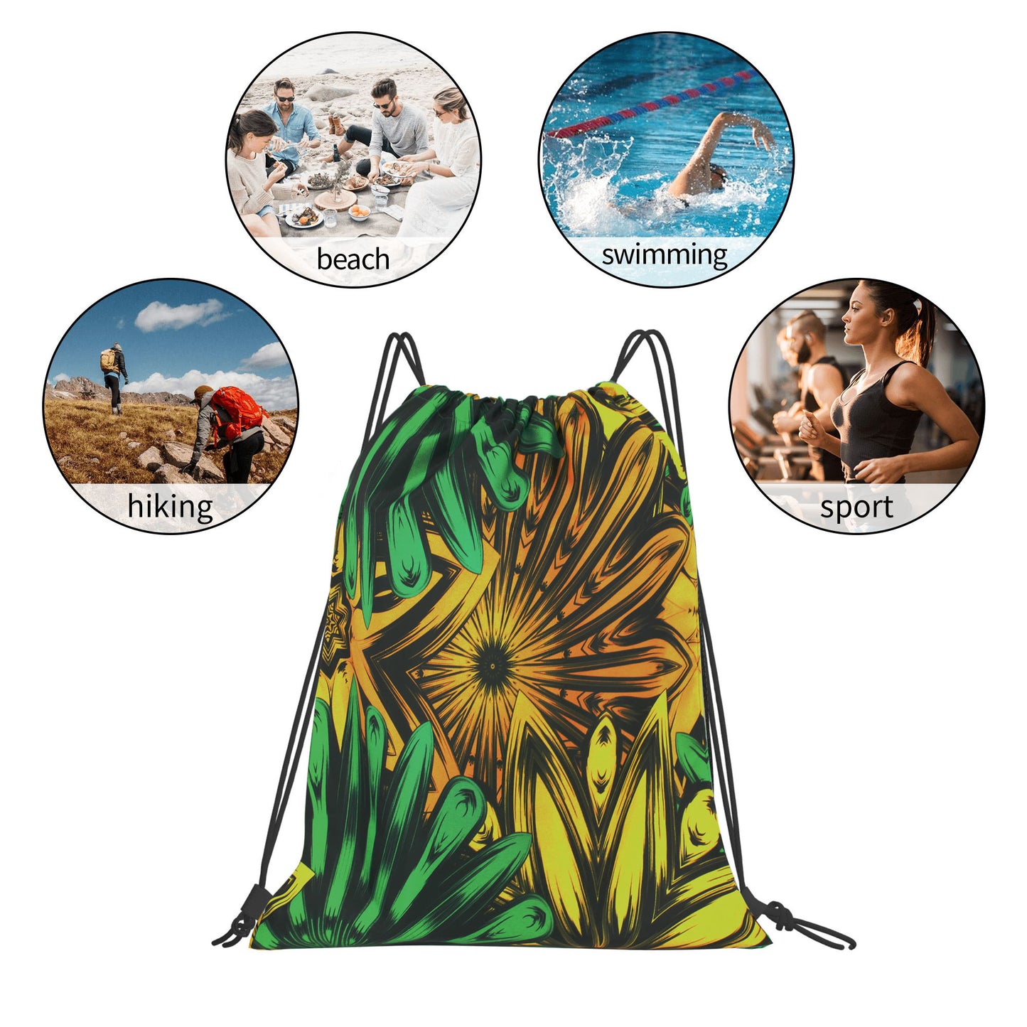 Man and Women Drawstring Backpack Waterproof Gym Sports Trave String Bag Cheer Bag Jamaican Afro Rasta