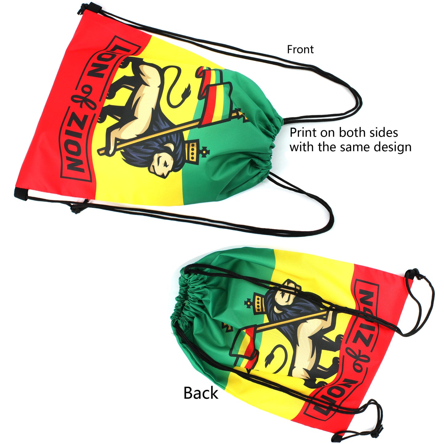 Man and Women Drawstring Backpack Waterproof Gym Sports Trave String Bag Cheer Bag Jamaican Afro Rasta